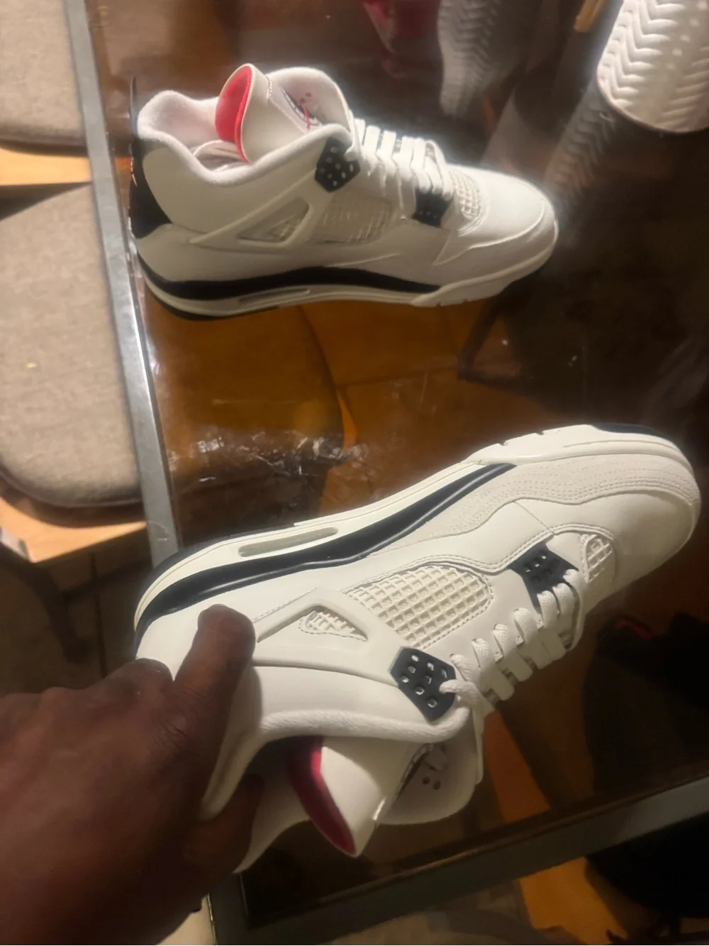 Jordan Men's Cream and Black Retro Basketball Sneakers Jordan 4 flight club